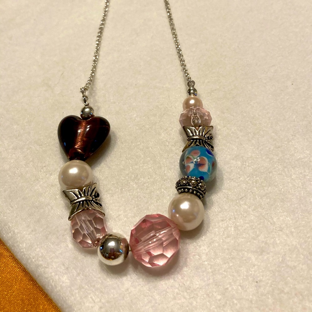 SAQ Silver Tone Mixed Bead Necklace